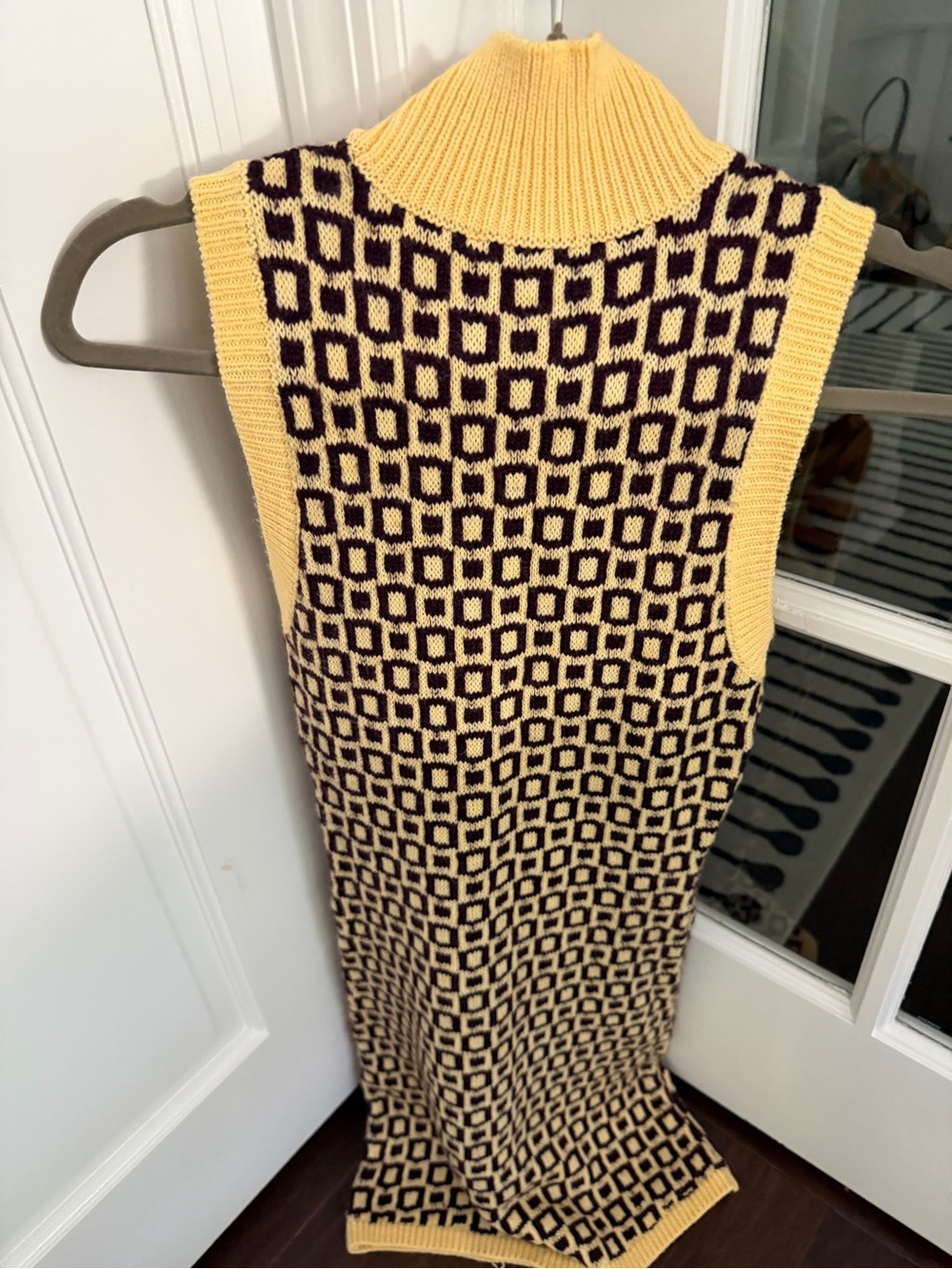 Zara Yellow and Black Geometric Knit Midi Dress
